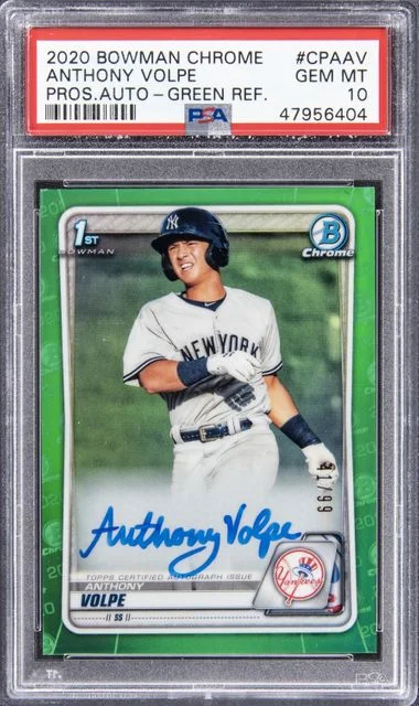 2020 Bowman Chrome Prospect Autographs Green Refractor Cpaav Anthony Volpe #no-number card image