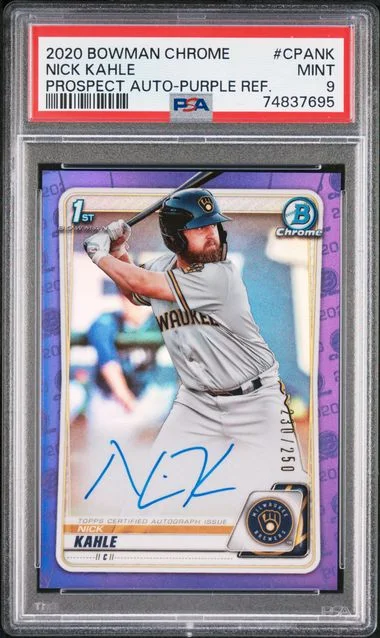 2020 Bowman Chrome Prospect Autographs Purple Refractor Cpank Nick Kahle #no-number card image