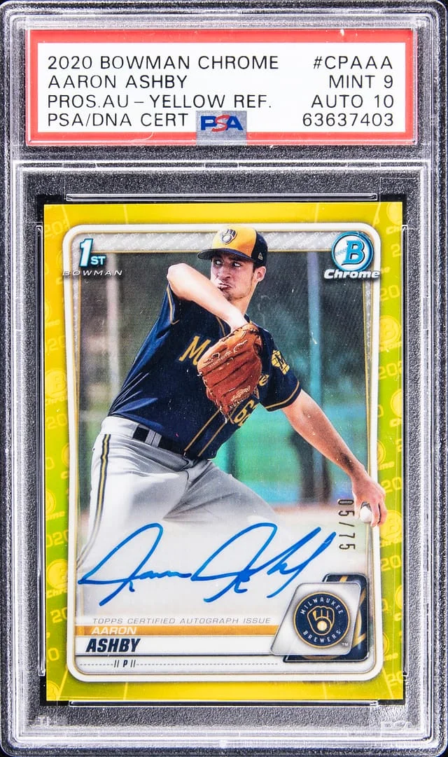 2020 Bowman Chrome Prospects Aaron Ashby Autograph Yellow Refractor #CPA-AA card image