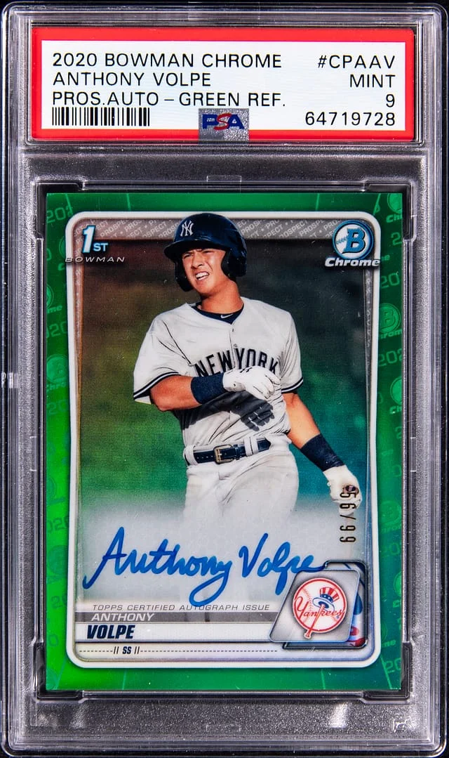 2020 Bowman Chrome Prospects Anthony Volpe Autographs Green Refractor #CPAAV card image