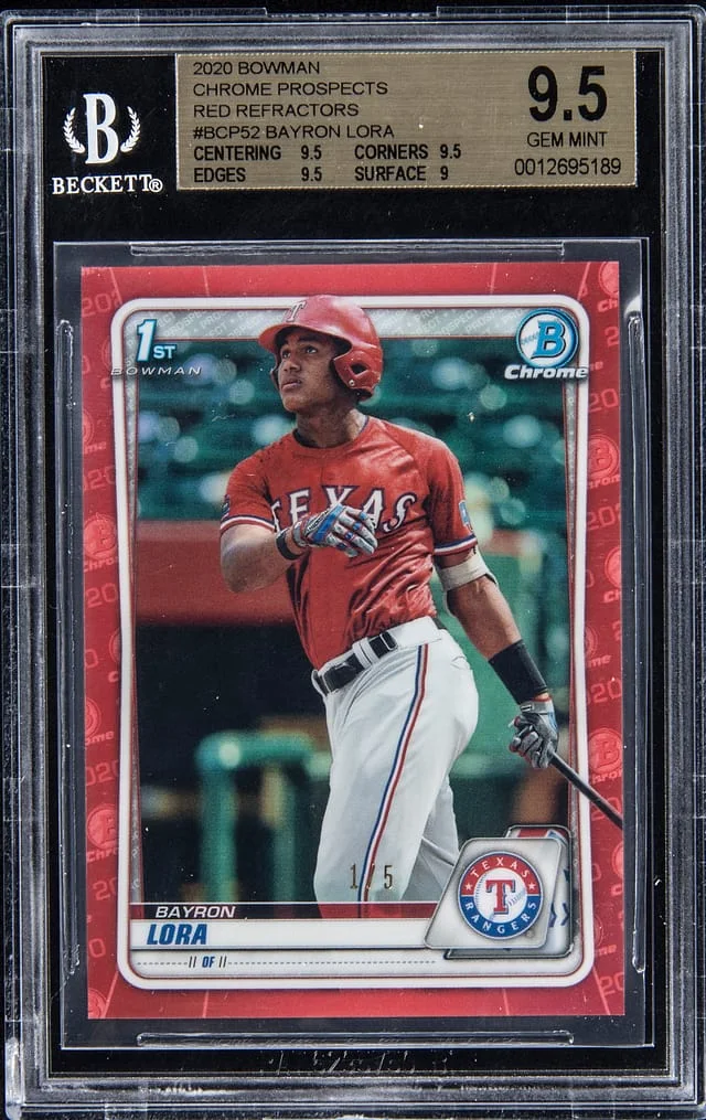 2020 Bowman Chrome Prospects Bayron Lora Red Refractors #BCP-52 card image