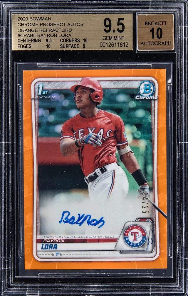2020 Bowman Chrome Prospects Bayron Lora Orange Refractors #CPA-BL card image