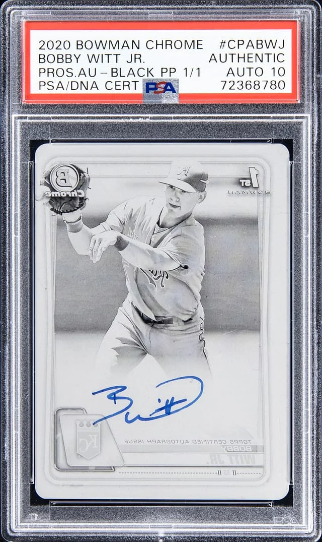 2020 Bowman Chrome Prospects Bobby Witt Jr. Autograph Black Printing Plate #CPA-BWJ card image