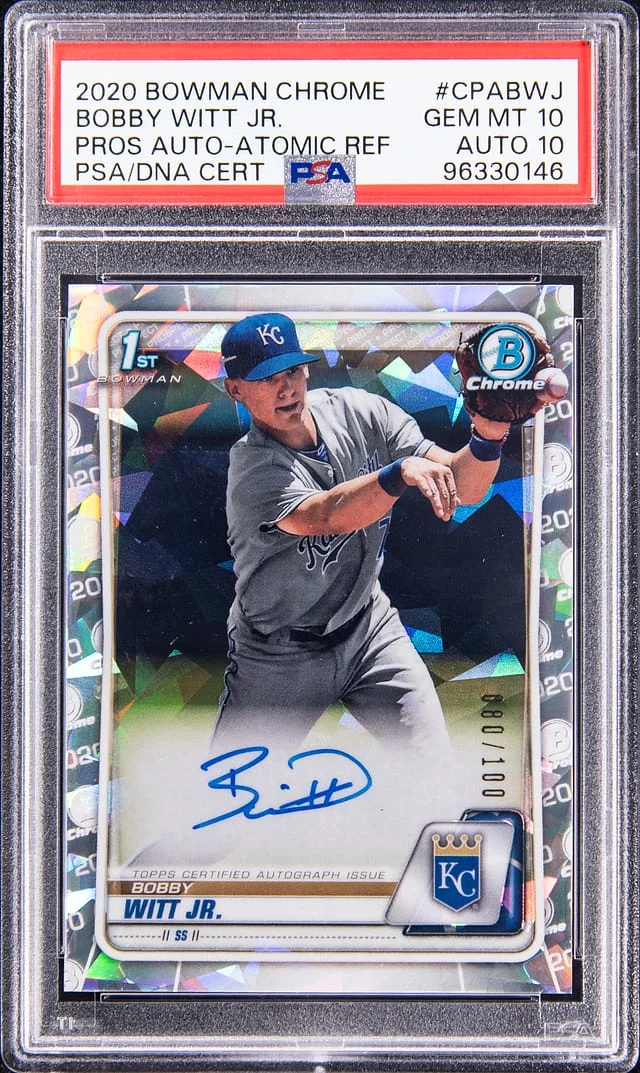 2020 Bowman Chrome Prospects Bobby Witt Jr. Autograph Yellow Refractor #CPABWJ card image