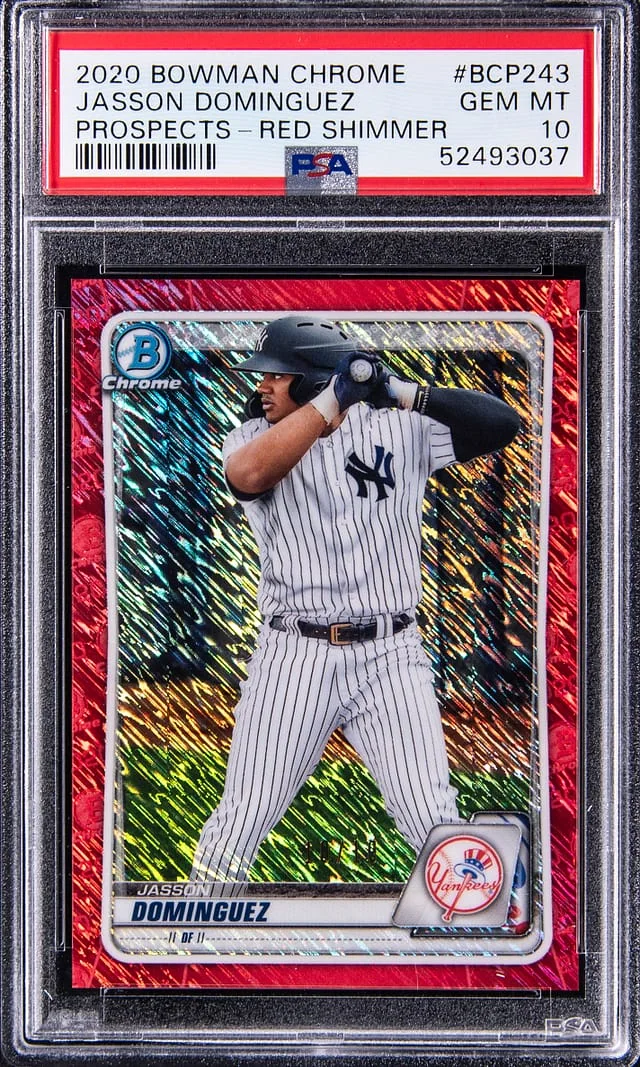 2020 Bowman Chrome Prospects Jasson Dominguez Red Shimmer #BCP243 card image