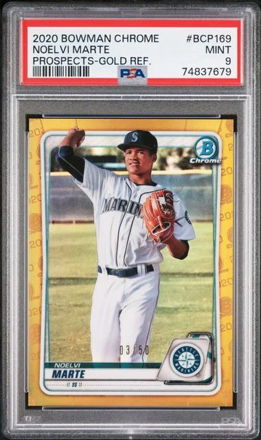 2020 Bowman Chrome Prospects Noelvi Marte Gold Refractor #Bcp169 card image