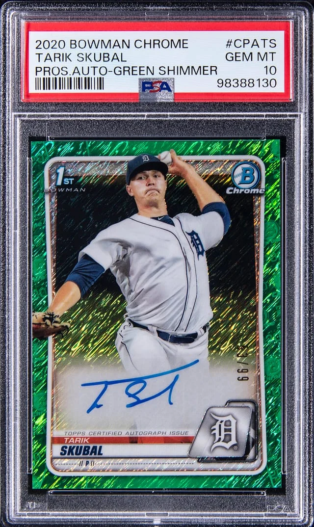 2020 Bowman Chrome Prospects Tarik Skubal Autograph Green Shimmer #CPATS card image