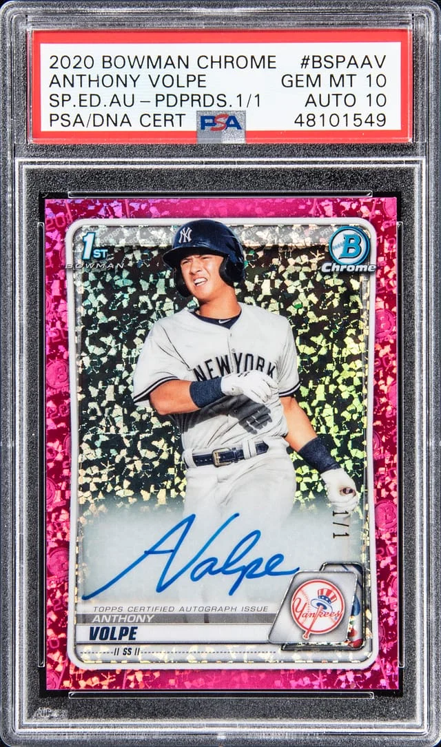 2020 Bowman Chrome Sapphire Anthony Volpe Edition Autographs Padparadscha #BSPA-AV card image