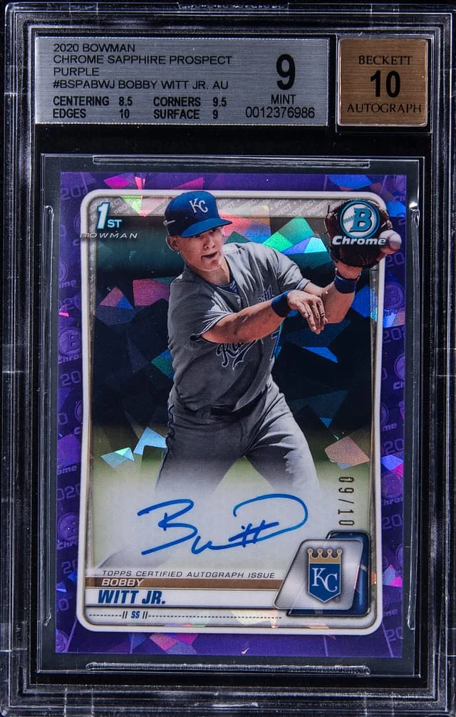 2020 Bowman Chrome Sapphire Bobby Witt Jr. Edition Prospect Autographs Purple Refractor #BSPA-BWJ card image