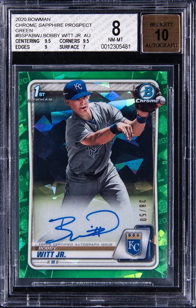 2020 Bowman Chrome Sapphire Bobby Witt Jr. Prospect Autographs Green #BSPABWJ card image