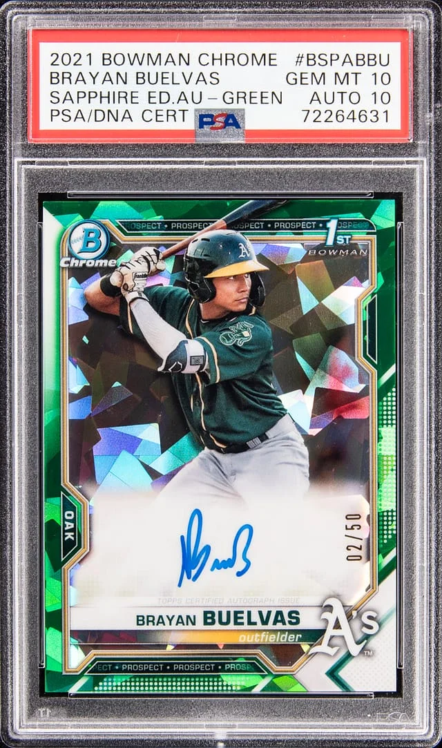 2020 Bowman Chrome Sapphire Brayan Buelvas Edition Autograph Green #BSPA-BBU card image