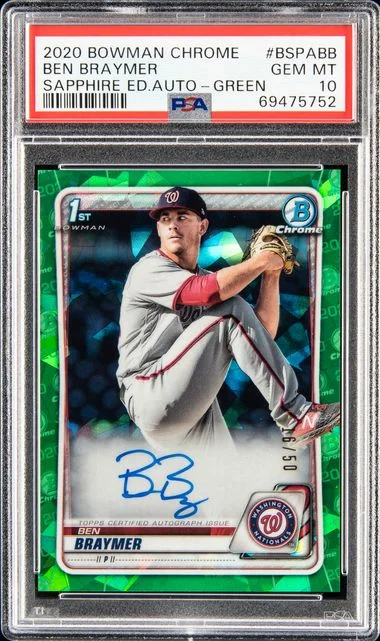 2020 Bowman Chrome Sapphire Edition Autographs Green Bspabb Ben Braymer #no-number card image