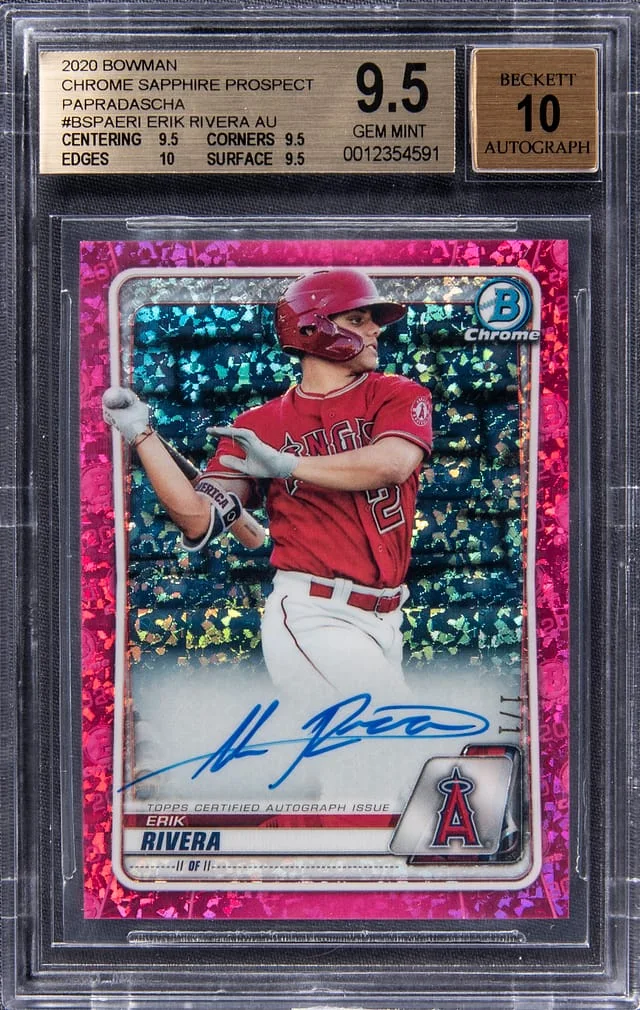 2020 Bowman Chrome Sapphire Erik Rivera Prospect Autographs Padparadscha #BSPA-ERI card image