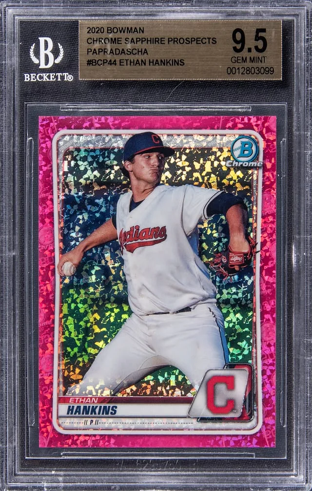 2020 Bowman Chrome Sapphire Ethan Hankins Prospects Padparadscha #BCP-44 card image