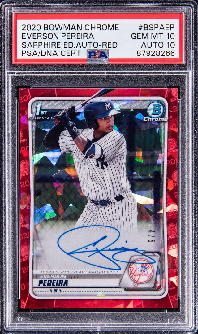 2020 Bowman Chrome Sapphire Everson Pereira Edition Autographs Red #BSPA-EP card image