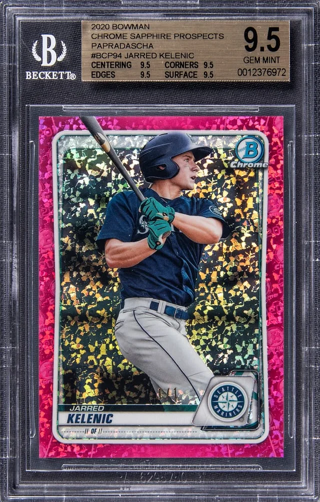 2020 Bowman Chrome Sapphire Jarred Kelenic Prospects Padparadscha #BCP-94 card image