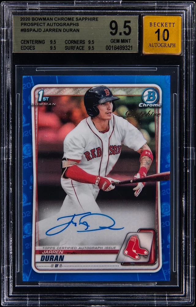 2020 Bowman Chrome Sapphire Jarren Duran Edition Padparadscha #BSPA-JD card image
