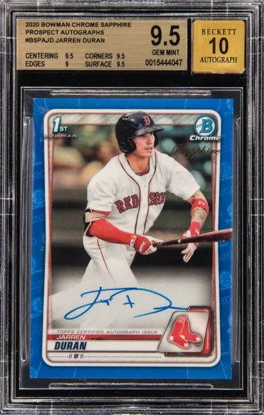 2020 Bowman Chrome Sapphire Jarren Duran Prospect Autographs #BSPAJD card image