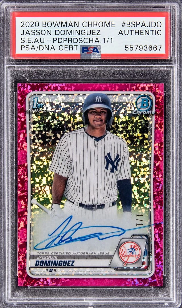 2020 Bowman Chrome Sapphire Jasson Dominguez Edition Autographs Padparadscha #BSPA-JDO card image