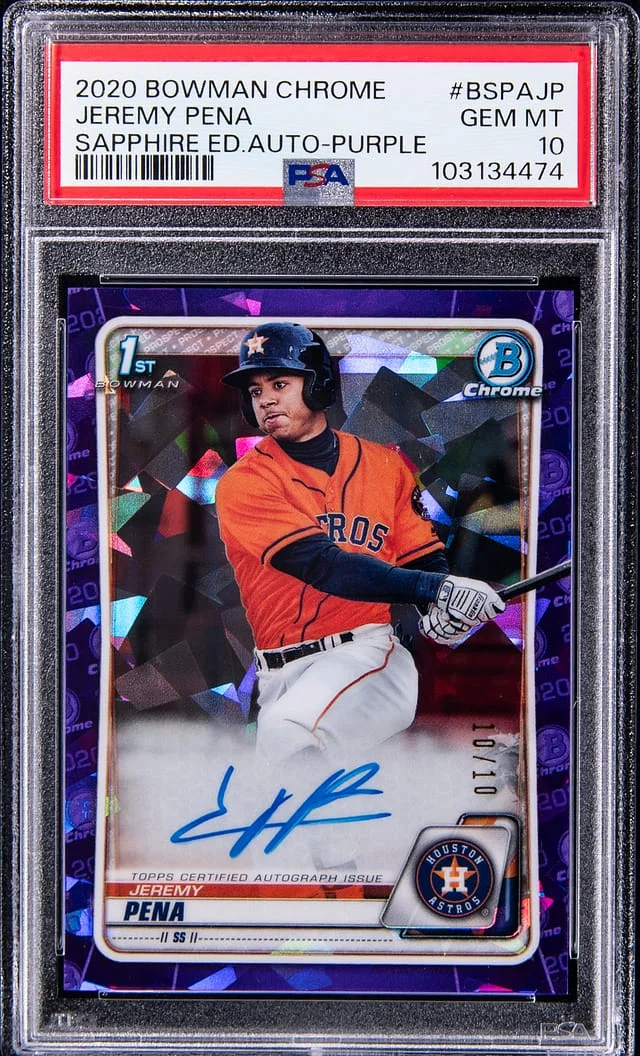 2020 Bowman Chrome Sapphire Jeremy Pena Edition Autograph Purple #BSPAJP card image