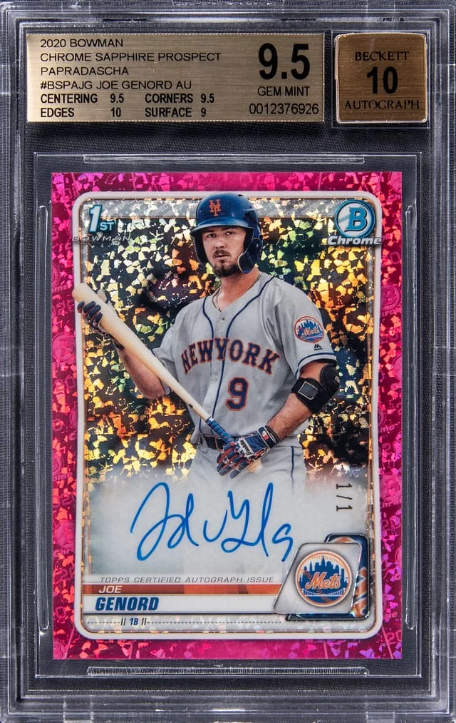 2020 Bowman Chrome Sapphire Joe Genord Prospect Autographs Padparadscha #BSPA-JG card image