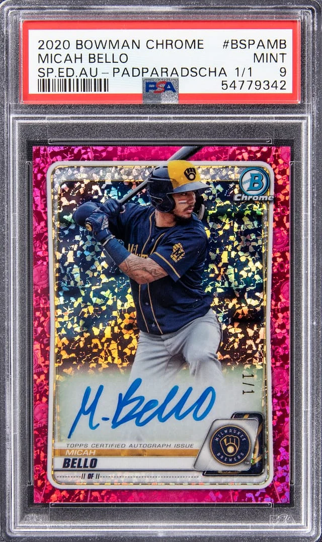 2020 Bowman Chrome Sapphire Micah Bello Edition Prospect Autographs Padparadscha #BSPA-MB card image