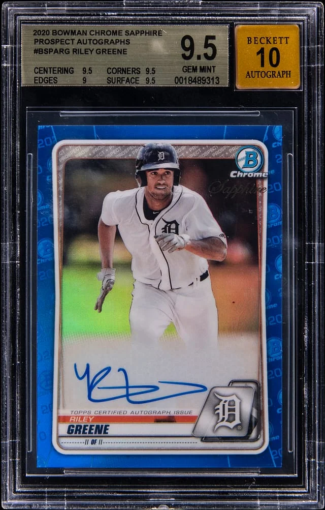 2020 Bowman Chrome Sapphire Riley Greene Prospect Autographs #BSPA-RG card image