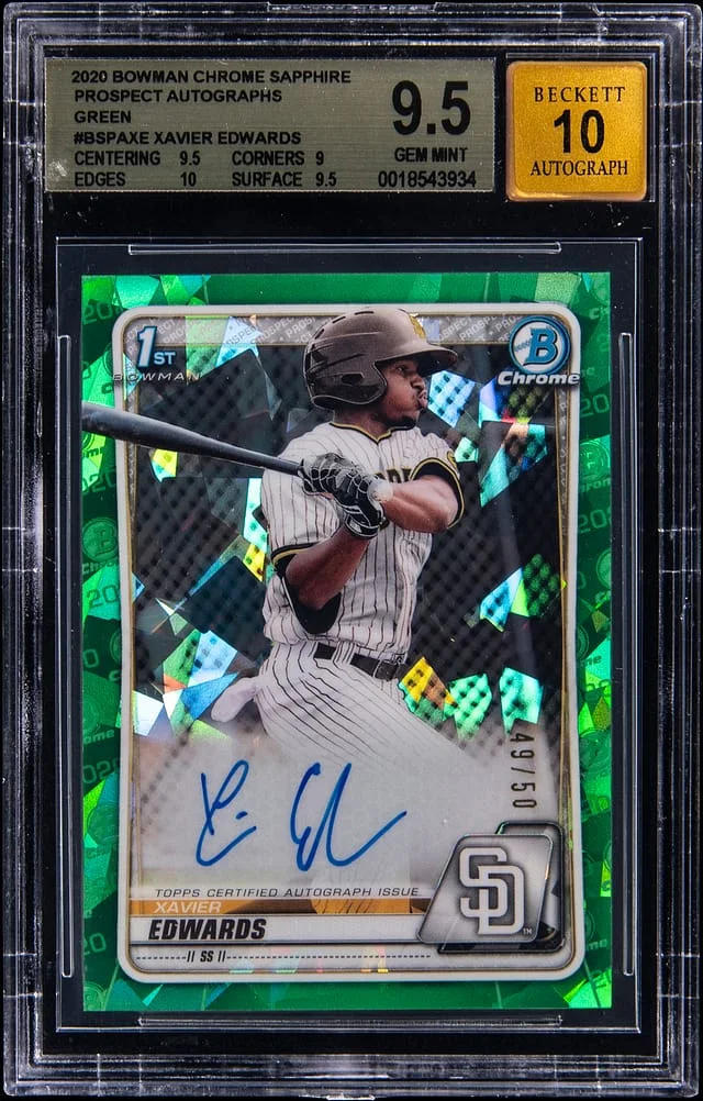 2020 Bowman Chrome Sapphire Xavier Edwards Prospect Autographs Green #BSPA-XE card image