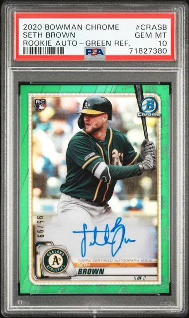 2020 Bowman Chrome Seth Brown Autographs Green Refractor #CRASB card image