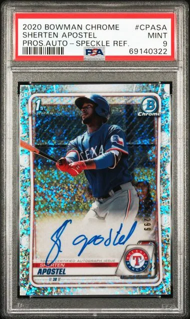 2020 Bowman Chrome Sherten Apostel Prospect Autographs Speckle Refractor #CPA-SA card image