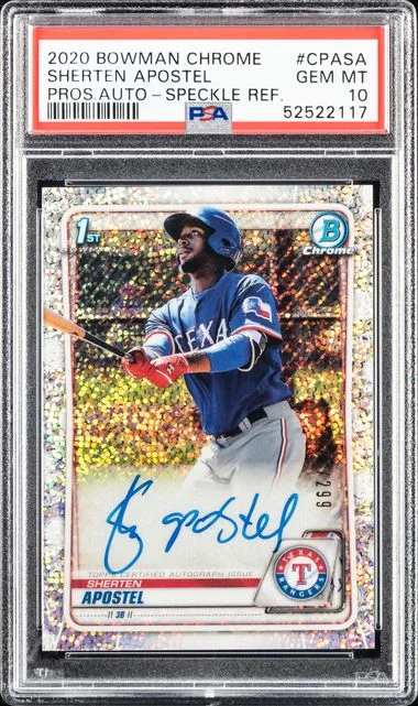 2020 Bowman Chrome Sherten Apostel Prospect Autographs Speckle Refractor #CPASA card image