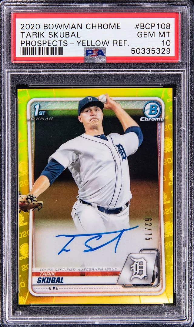 2020 Bowman Chrome Tarik Skubal Prospect Autograph Yellow Refractor #BCP108 card image