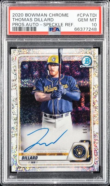 2020 Bowman Chrome Thomas Dillard Prospect Autographs Speckle Refractor #CPATDI card image