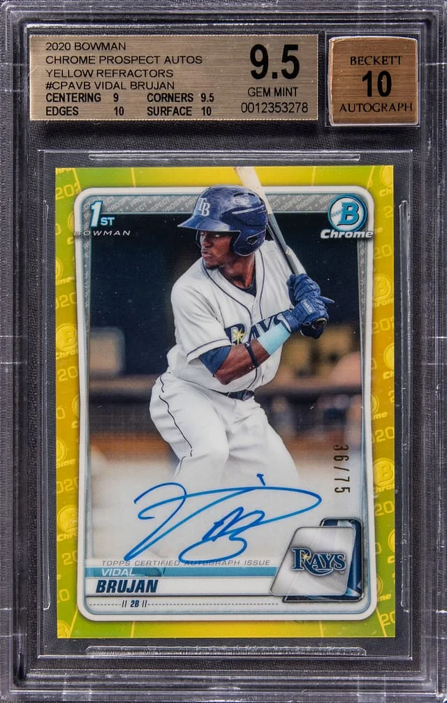 2020 Bowman Chrome Vidal Bujan Prospect Autograph Yellow Refractor #CPA-VB card image