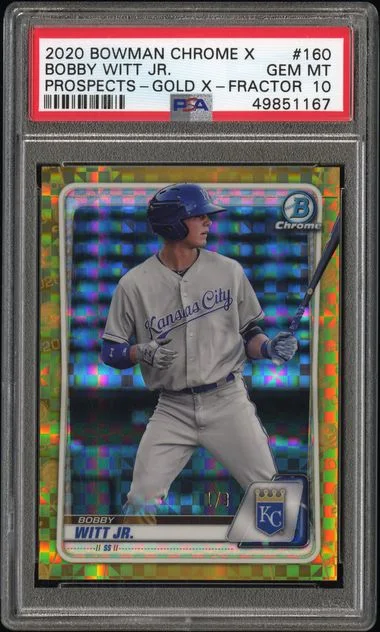 2020 Bowman Chrome X Bobby Witt Jr. Prospects Gold X-Fractor #BCP-160 card image