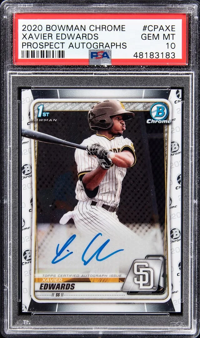 2020 Bowman Chrome Xavier Edwards Prospect Autographs Speckle Refractor #CPAXE card image