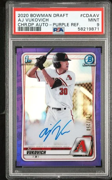 2020 Bowman Draft Aj Vukovich Chrome Draft Picks Autographs Purple Refractor #CDAAV card image