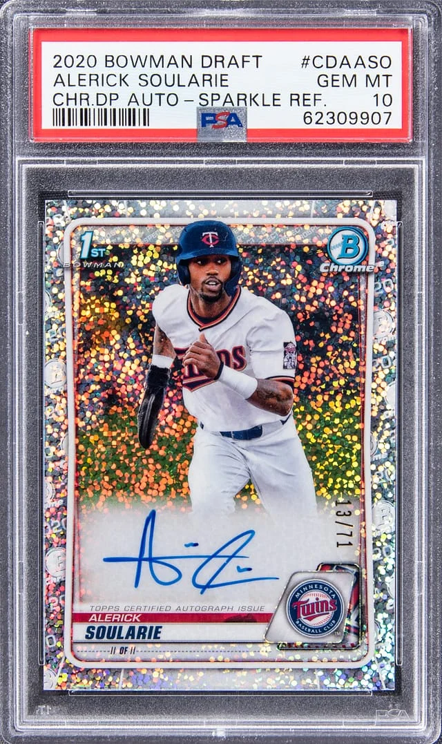 2020 Bowman Draft Alerick Soularie Chrome Draft Picks Autograph Sparkle Refractor #CDA-ASO card image