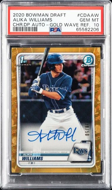 2020 Bowman Draft Alika Williams Chrome Draft Picks Autographs Gold Wave Refractor #CDA-AW card image