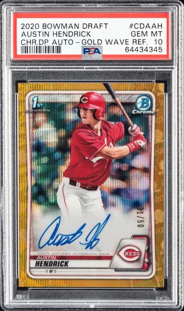 2020 Bowman Draft Austin Hendrick Chrome Draft Picks Autographs Gold Wave Refractor #CDAAH card image