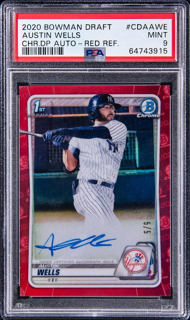 2020 Bowman Draft Austin Wells Chrome Draft Pick Autograph Red Refractor #CDA-AWE card image