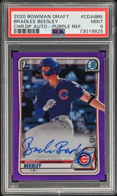 2020 Bowman Draft Bradlee Beesley Chrome Draft Picks Autographs Purple Refractor #CDA-BBE card image