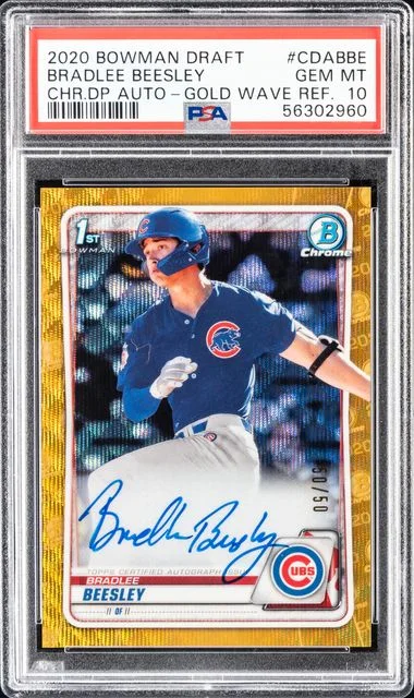 2020 Bowman Draft Bradlee Beesley Chrome Draft Picks Autographs Gold Wave Refractor #CDABBE card image
