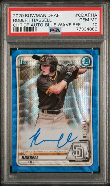 2020 Bowman Draft Chrome Draft Picks Autographs Blue Wave Refractor Cdarha Robert Hassell #no-number card image