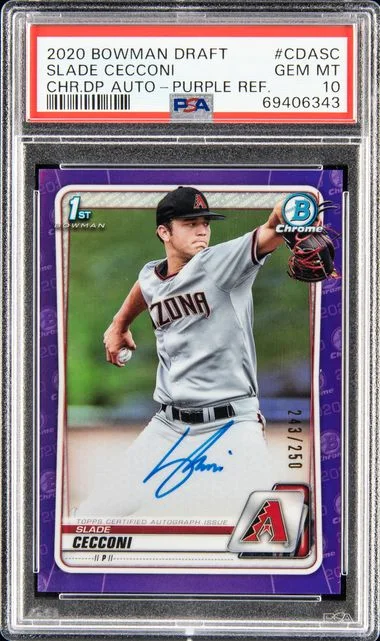 2020 Bowman Draft Chrome Draft Picks Autographs Purple Refractor Cdasc Slade Cecconi #no-number card image
