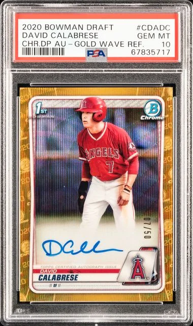 2020 Bowman Draft David Calabrese Chrome Draft Picks Autographs Gold Wave Refractor #CDADC card image