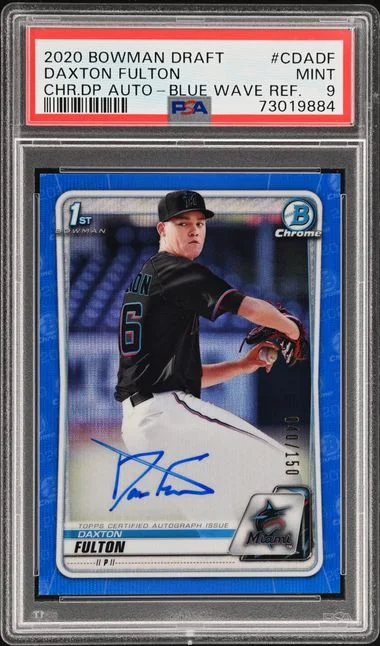 2020 Bowman Draft Daxton Fulton Chrome Draft Picks Autographs Blue Wave Refractor #CDA-DF card image