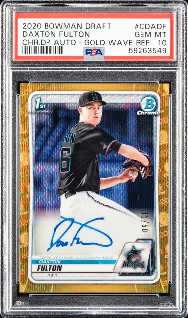 2020 Bowman Draft Daxton Fulton Chrome Draft Picks Autographs Gold Wave Refractor #CDADF card image