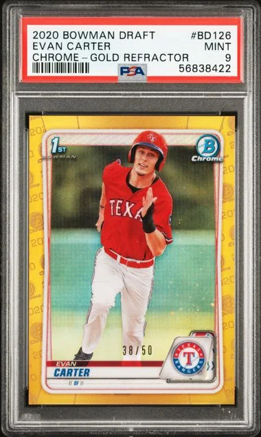 2020 Bowman Draft Evan Carter Chrome-Gold Refractor #Bd126 card image
