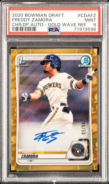 2020 Bowman Draft Freddy Zamora Chrome Draft Picks Autographs Gold Wave Refractor #CDAFZ card image